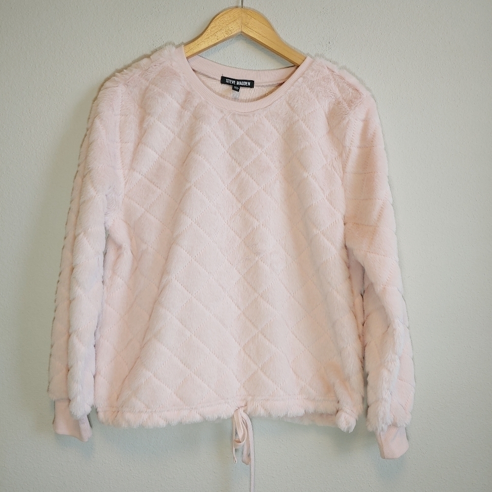 Steve Madden Women's Quilted Winter Minimalist Furry Sweater Sz M